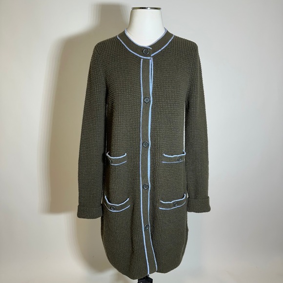 Talbots Sweaters - Talbots Olive Green Tipped Texture Knit Cardigan Sweater Womens Small Wool Blend